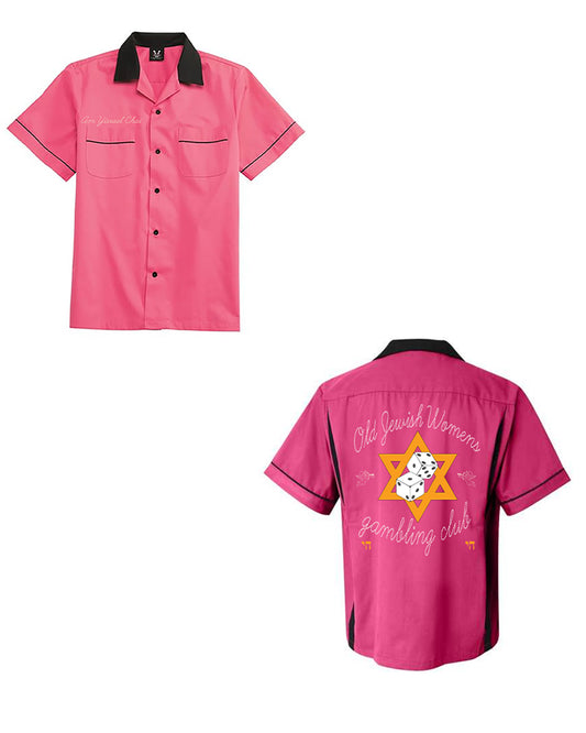 "JEWISH WOMENS GAMBLING CLUB" PINK BOWLING SHIRT
