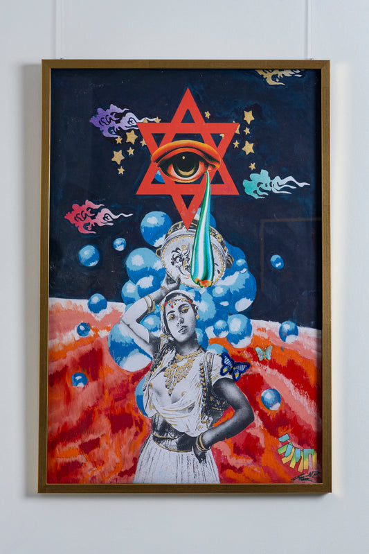 "My Birthright is Gleaming", 24x36, 2025, Acrylic, Pastel, India Ink, Embroidery on Paper - Original Painting