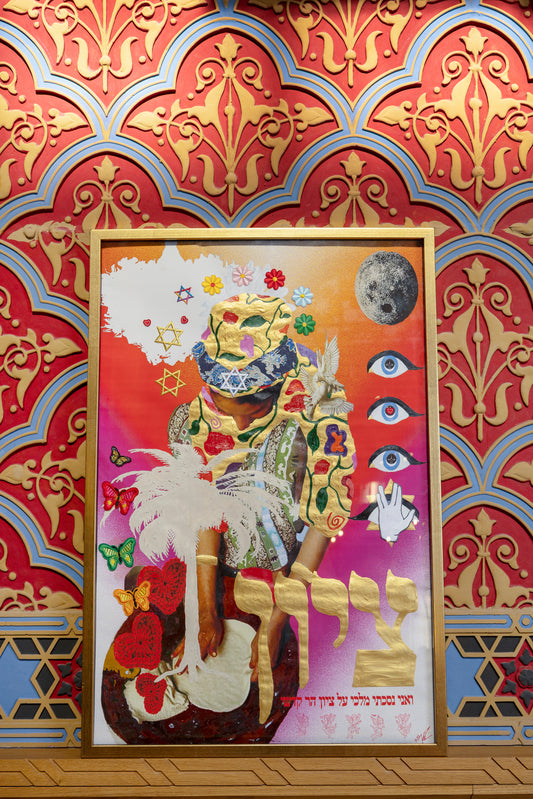 "Grandma's Hands Smell Like Zion", 24x36, 2025, Acrylic, India Ink, Paper, Embroidery on Paper - Original Painting